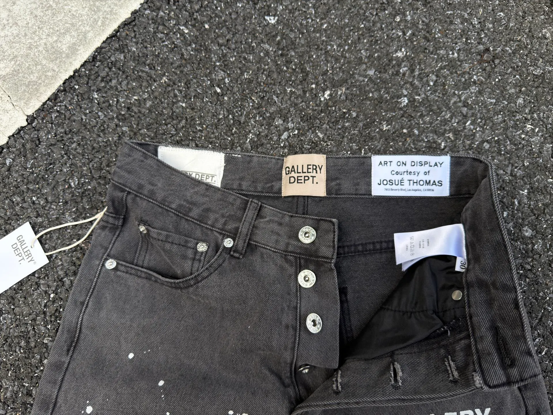 P240💰G01 GALLERY DEPT. Spliced ​​ink splash denim print logo bell bottoms washed jeans Color: black blue Code number: 28 30 32 34